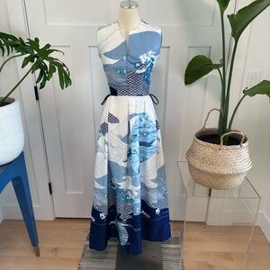 Rare Mclnerny Hawaiian Vintage Blue and White Sleeveless Maxi Dress